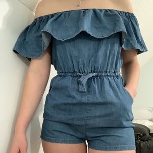 La vie en rose (aqua) jean cover up romper